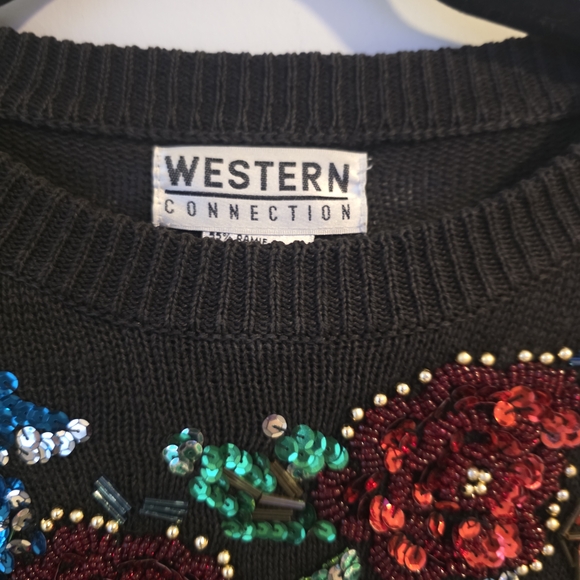 Western Connection Black Sequin Floral Sweater - Picture 5 of 11